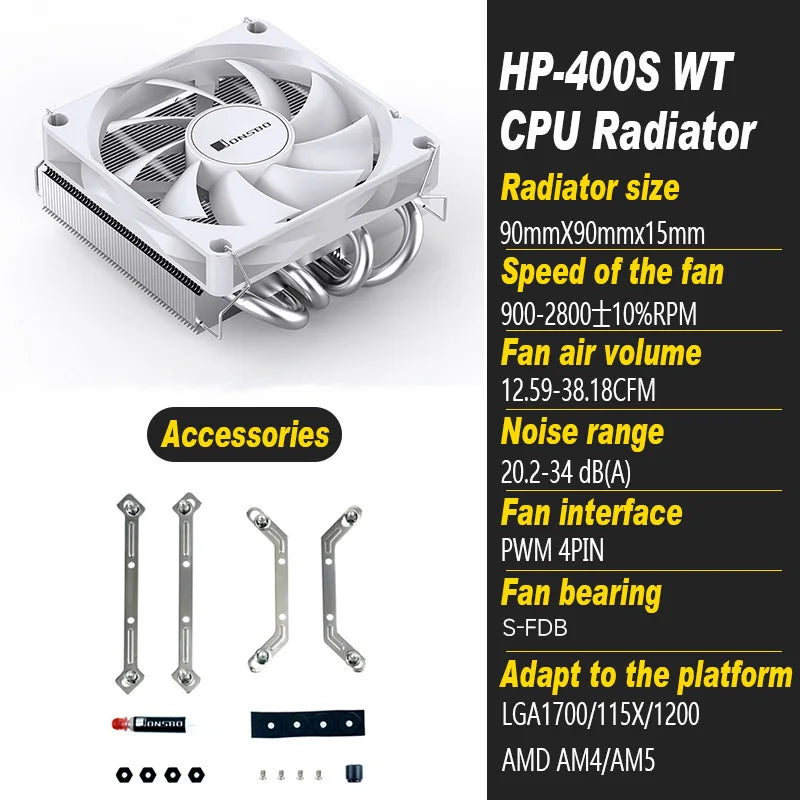 JONSBO HP400S Pressure Profile CPU Cooler 쿨러 4 Heat Pipes Air Cooling Radiator Quiet 90mm 4Pin PWM Fan ITX Small Case Itx Cooler