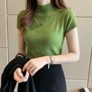 2023 New Casual Knitted Women Tops Women Clothing Blusas Summer Solid Slim Turtleneck Blouse Fashion Chic Korean Clothes 8622