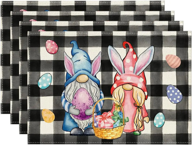 2024 Easter Rabbit Table Runner Linen Bunny Dining Table Cloth Placemat Spring Holiday Happy Easter Decoration for Home Kitchen
