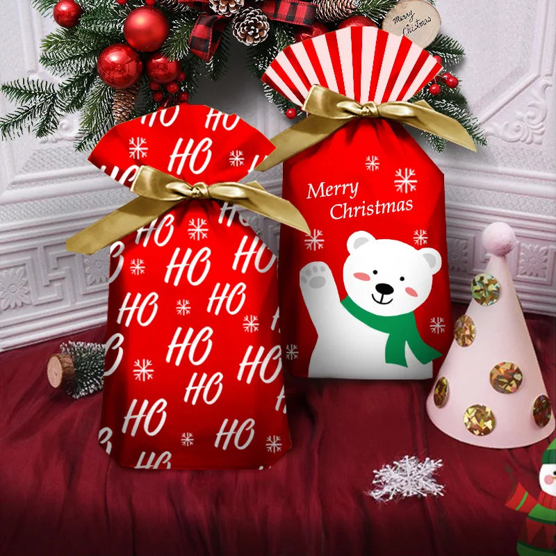 Hot Sale 10Pcs/Lot 15x23cm Christmas Plastic Gift Bag Party Favor Boutique Cosmetics Candy Gifts Packaging Bags With Drawstrings