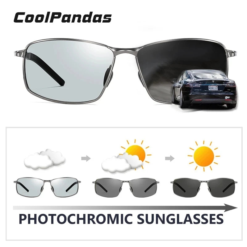 CoolPandas NEW Polarized Men Alloy Sunglasses Blue Mirror Lens Male Sun Glasses Photochromic Eyewear Goggle UV400 Gafas De Sol
