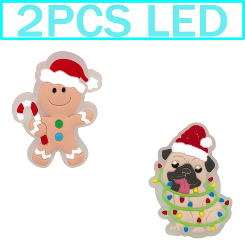 1-5PCS New Christmas LED Shoe Charms,Cute Santa Claus Cat & Dog Pin Accessories for Sandals,Shoe Clogs Buckle Christmas Gifts
