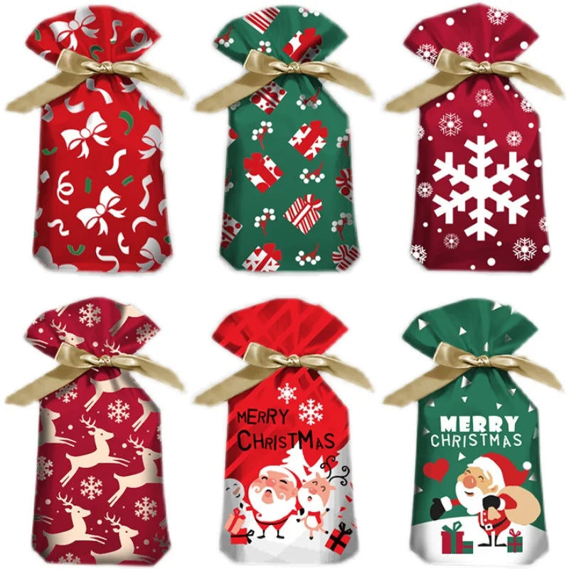 Hot Sale 10Pcs/Lot 15x23cm Christmas Plastic Gift Bag Party Favor Boutique Cosmetics Candy Gifts Packaging Bags With Drawstrings