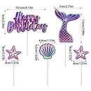 Mermaid Birthday Party Decor Glitter Mermaid Tail Sea Shells Starfish Cake Topper Baby Shower Girls 1st 2th Birthday party decor