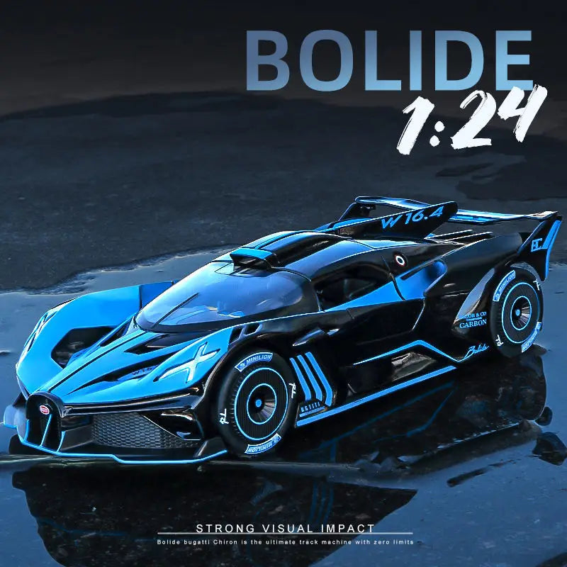 1:24 Bugatti Bolide Alloy Sport Car Model Diecast Sound And Light Pull Back  Toy Collecting Hobbies Children's Birthday Toy Gift
