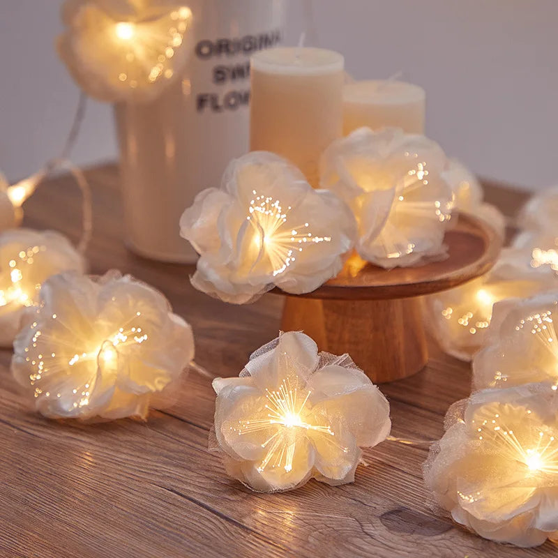 Plumeria String Lights Artificial Frangipani Gardenia Led Lights String Battery Operated for Home Garden Wedding Party Decor