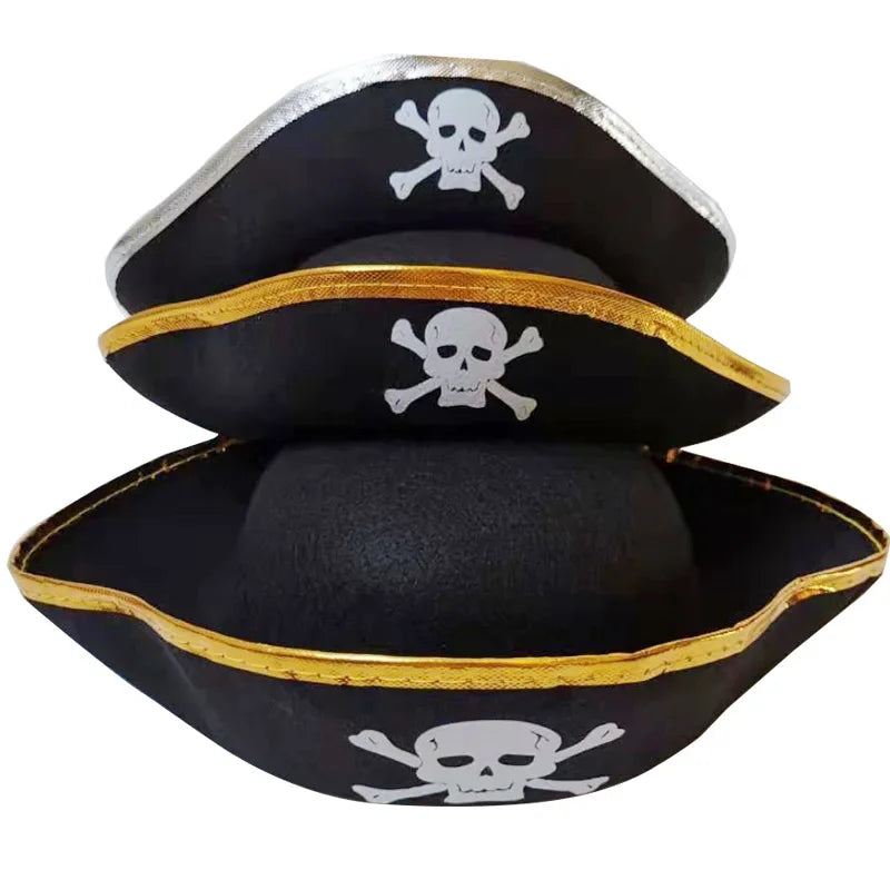 Print Skull Children / Adult Pirate Hat Cosplay Costume Cap Halloween Masquerade Party Performance Pirate Captain Hat Props