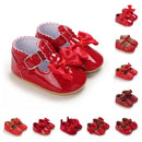 Spring and Autumn New Newborn Girl Infant Anti slip Walking Shoes, Girl Baby Red Comfortable Rubber Sole Bow Shoes Walking Shoes