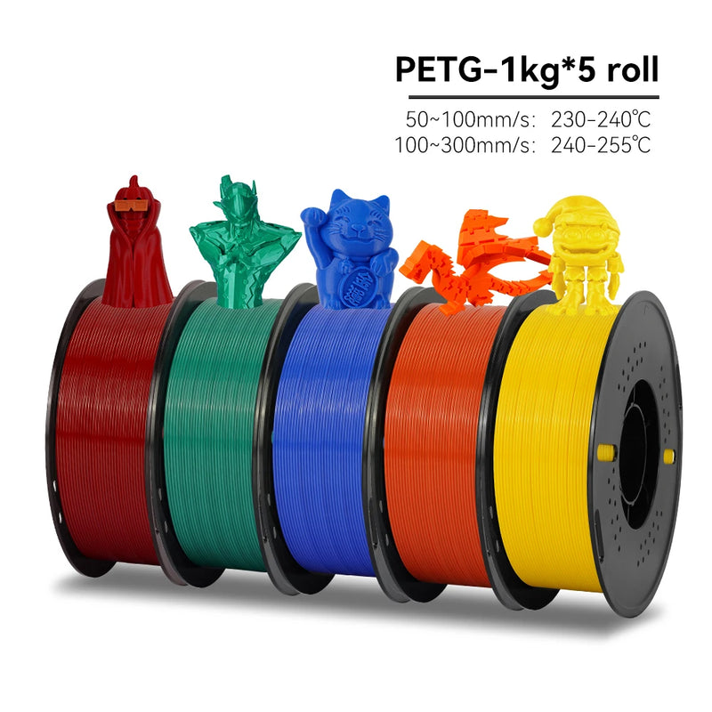 KEEPANG PLA/HS-PLA/PETG/Silk PLA 3D Printer Filament 1.75mm Mix Color 5Rolls High Speed PLA Printinng Material for Bambu Lab