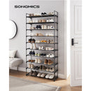SONGMICS 10 Tier Shoe Rack High Shoe Rack Slim Shoe Rack Storage Metal Space Saving Dressing Room Entrance 30 x 94 x 206 cm