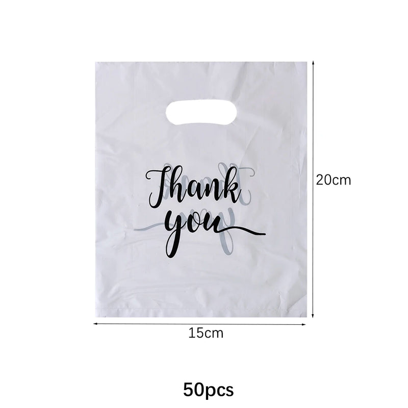 100/50/10Pcs Thank You Gift Bags Wedding Birthday Guest Gift Wrap Plastic Shop Bags Small Business Candy Pastry Store Packaging