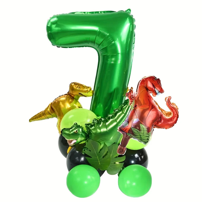 19PCS/PACK 32 inch Green Digital Dinosaur Aluminum Film Balloon Set Forest Theme Party Decoration Balloon