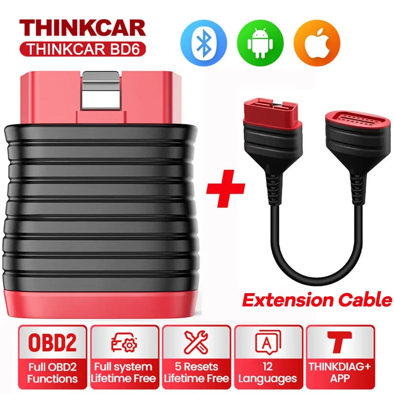 THINKCAR BD6 OBD2 Bluetooth Scanner Full System Diagnostic OIL IMMO ETS BLEED Brake Reset Lifetime Free Auto VIN Car Code Reader