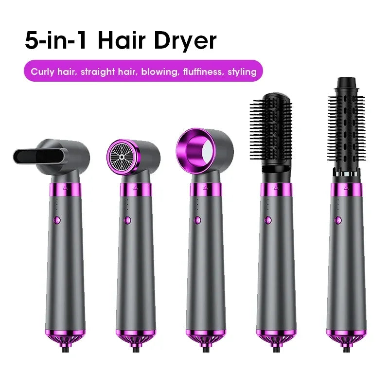 Blow Dryer Styling Brush Dryer Hair Dryer 5 in 1 Brush with Ionic 3 Adjustable Speeds and Interchangeable Nozzles Hair Tool