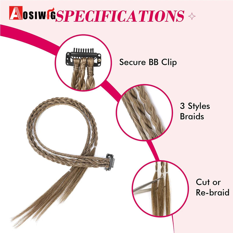 Braid Clip in Hair Extensions 2Pcs Braids Long Synthetic Ponytail Hairpieces For Women Girls Daily Christmas Cosplay