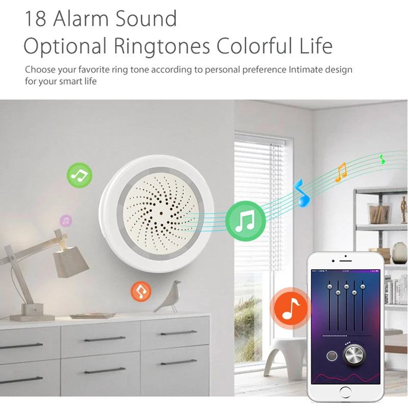 Tuya Smart Life WiFi Siren Alarm 100dB Loud Speaker 18 Ringtones with Strobe Light Alert for Home Security System