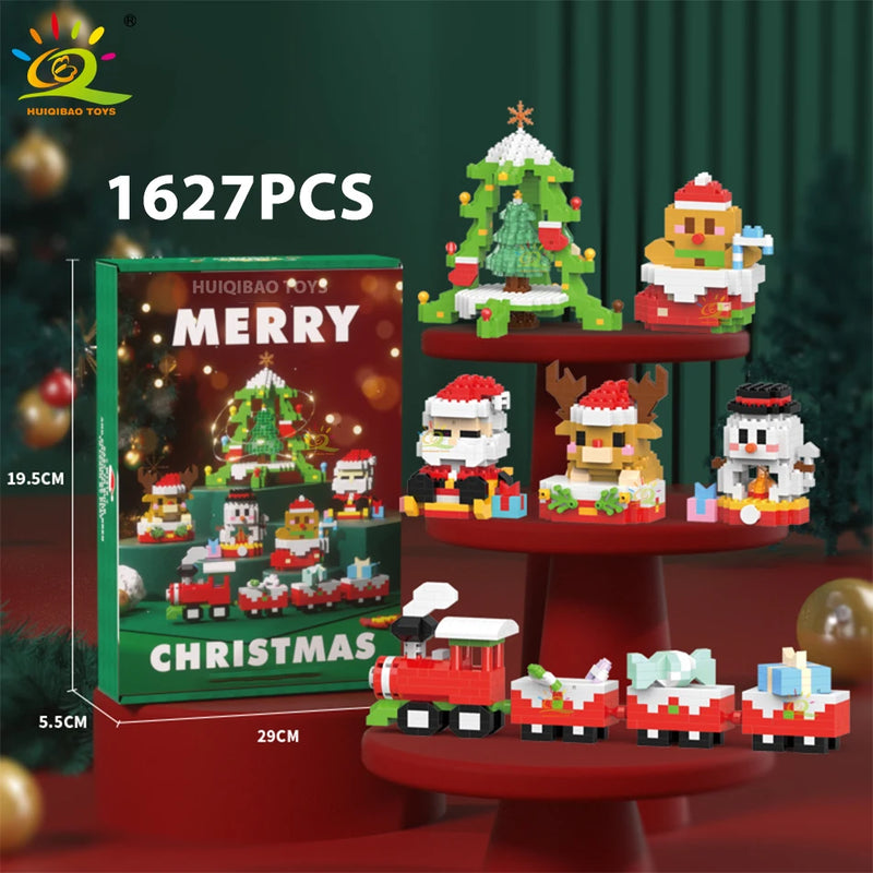 HUIQIBAO Christmas Tree Train Santa Claus Model Micro Building Blocks Elk Elves Snowman Mini Bricks Xmas Gifts Toys for Children