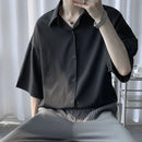 Clothes Short Sleeve Black Male Top Plain Men's Shirt And Blouse With Collar Korean Style Xxl Luxury Summer Original Silk Luxury