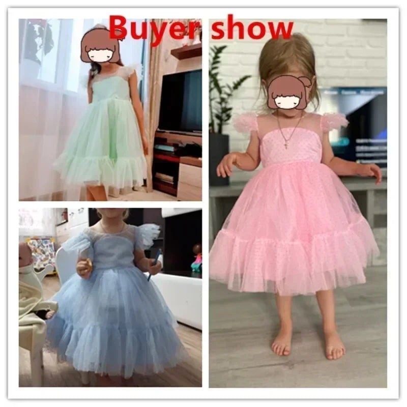 Summer Girls' Dress Princess Birthday Party Ceremony Dress Lace Thin Kids Evening Ball Gown Elegant Party Dress for Girls 4-10Y