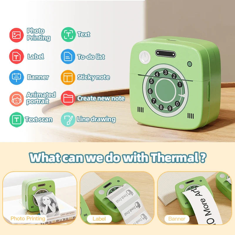 M1 Photo Pocket Printer with 2 Roll for iOS Android Bluetooth Mini Printers Sticker Thermal Printing  for Office Kitchen School