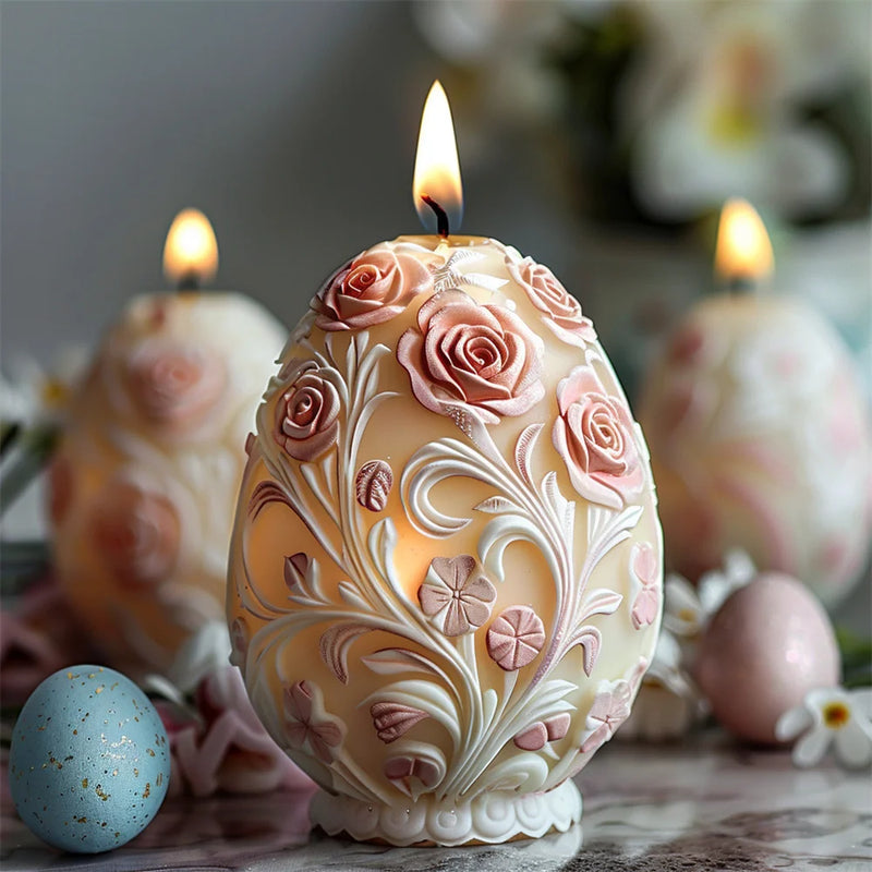 3D 2025 DIY Flower relief egg candle silicone mold Rose flower Easter egg resin mold Peony flower relief egg Decor gypsum mold