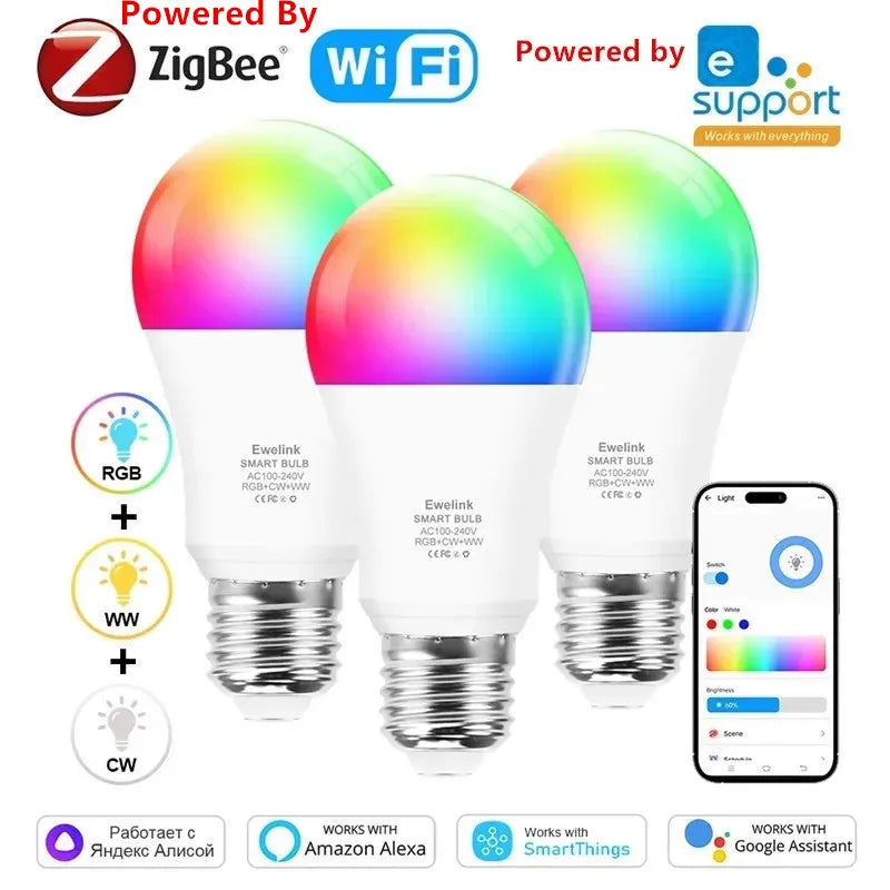 1pc WiFi LED Bulb E27 85-265V for Zigbee Smart Alexa LED Light Lamp Dimming EWelink Google Voice Control RGB Bedroom Home Decor