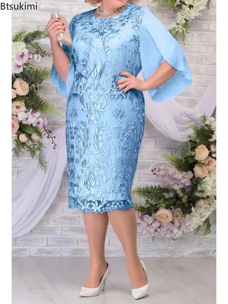 2024 Women's Plus Size Club Party Dress Elegant Floral Embroidery Prom Dress for Wedding Guest Slim Bodycon Pencil Dress Female