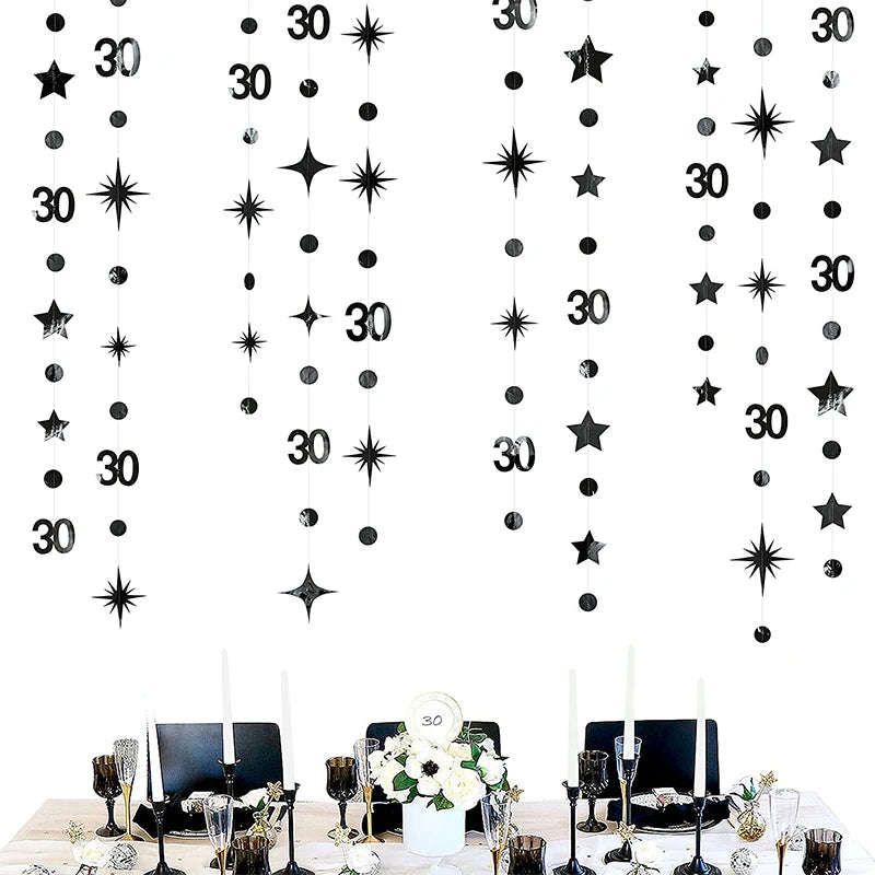 Gold 30th Happy Birthday Party Paper Banners Decorations Number 30 Year Old Circle Dots Twinkle Star Garlands Hanging Backdrops