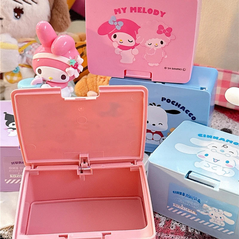 Sanrio Kuromi Melody Cinnamoroll Desktop Lipstick Cotton Swab Stacking Storage Box Organizer Sanrio Storage Container with Lid