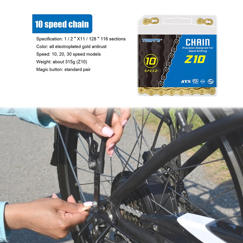 8/9/10/11 Speed Bicycle Chain Fully Electroplated Gold Rust Corrosion Resistant Wear-resistant Durable Suitable for Most Bikes