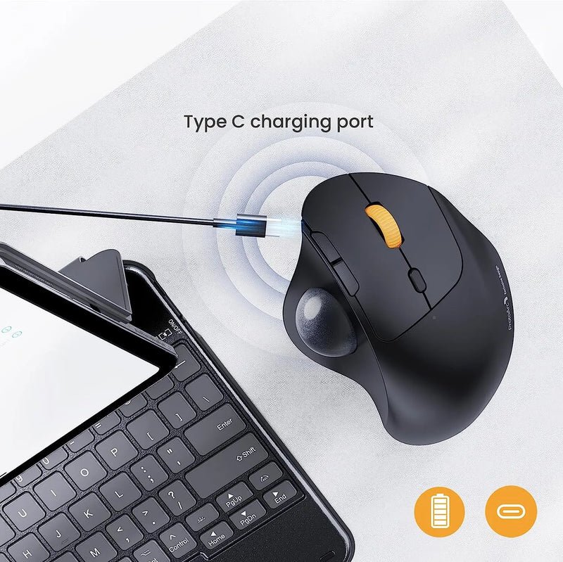 ProtoArc EM04 Trackball Mouse Wireless Rechargeable Ergonomic Vertical Bluetooth Mice for Computer PC iPad Mac Windows Android