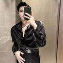 Male Shirts Shiny Hip Hop Long Sleeve Men's Shirt Casual Korean Style Trend Fashion Man 2024 Popular Clothes I Elegant Social
