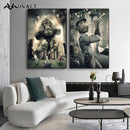 Graffiti Art Smoking Monkey Playing Cards Billiard Room Bar Canvas Painting Abstract Animal Wall Art Posters Parlor Decoration