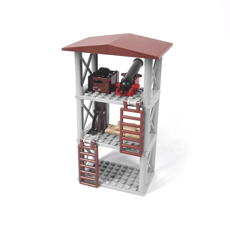 Military MOC Sentry Building Block Soldier Sandbag Fence Cannon Shell Barbed Wire Weapon Rack Training Field Watchtower Toy K018