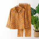 Autumn Long Sleeve Sleepwear Women's Cotton Yarn-dyed Jacquard Ethnic Style Print Pajamas for Women 2 Pieces Outfit Loungewear