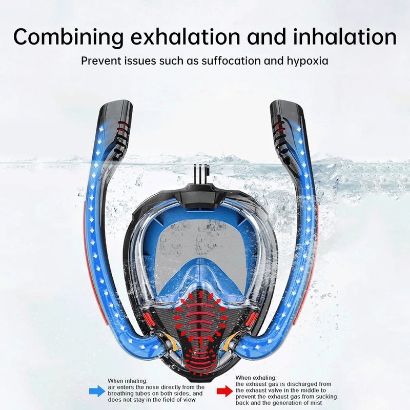 Snorkeling Mask Double Tube Silicone Full Dry Diving Mask Adults Swimming Mask Diving Goggles Underwater Breathing Equipment