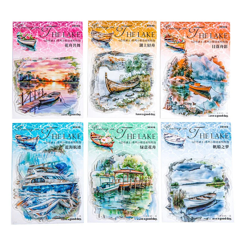 20pcs/1lot Kawaii Scrapbook Sticker canoeing on the lake Scrapbooking Supplies Planner Decorative Craft Stationery Sticker