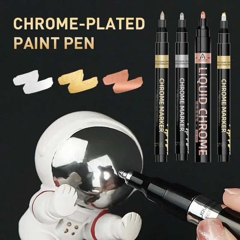 1/2/3/4Pcs Chrome Mirror Marker Pen 0.7mm 1mm 2mm DIY Reflective Paint Pen Permanent Gold Silver Copper Marker Model Painting