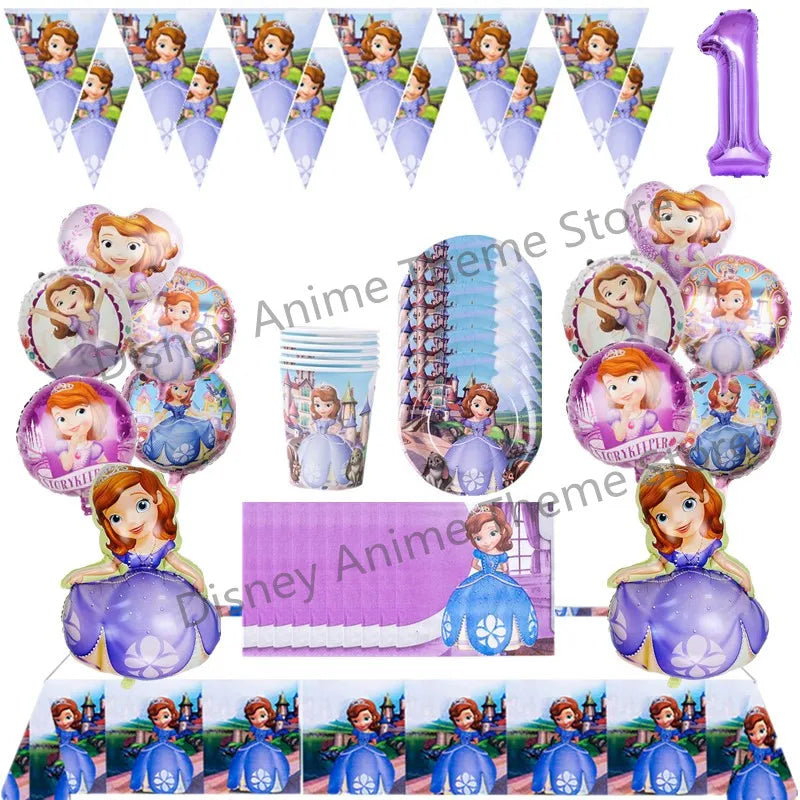 Disney Princess Sofia Theme Birthday Party Decoration Baby Shower Girl Party Cartoon Tableware Set Balloons Decor Event Supplies