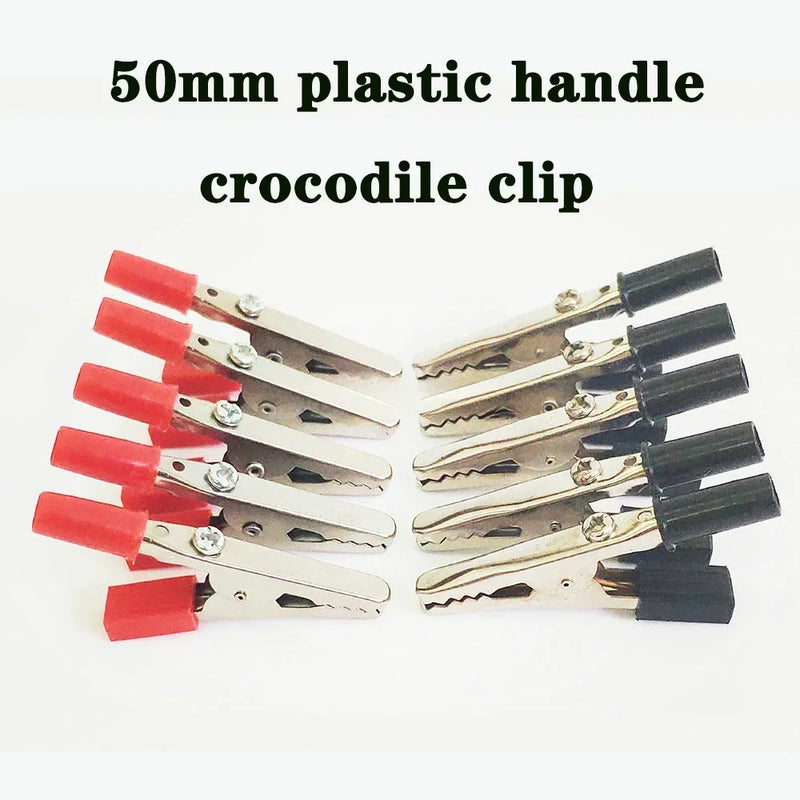 10pcs/lot Alligator Clips Crocodile clip 50mm Plastic Handle Test Probe Metal Connector Socket battery Plug Electirc testing