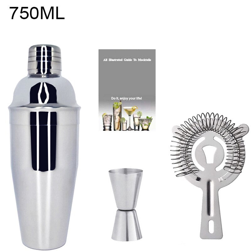 Boston Cocktail Shaker Mixer Kit Bar Bartender 750/600ml 550ML Stainless Steel Glass Shakers Spoon Pourer Straw Ice Tong Tools