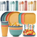 48pcs Plate Sets Wheat Straw Eco-Friendly Ramen Bowl Tableware Dinner Dishes Set Camping Tableware Set With Knife Fork Spoon