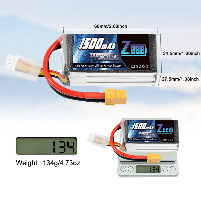 2pcs Zeee Lipo Battery 3S 1500mAh FPV Drone Battery 11.1V 120C Softcase with XT60 Plug for RC Car Graphene Racing Model Parts