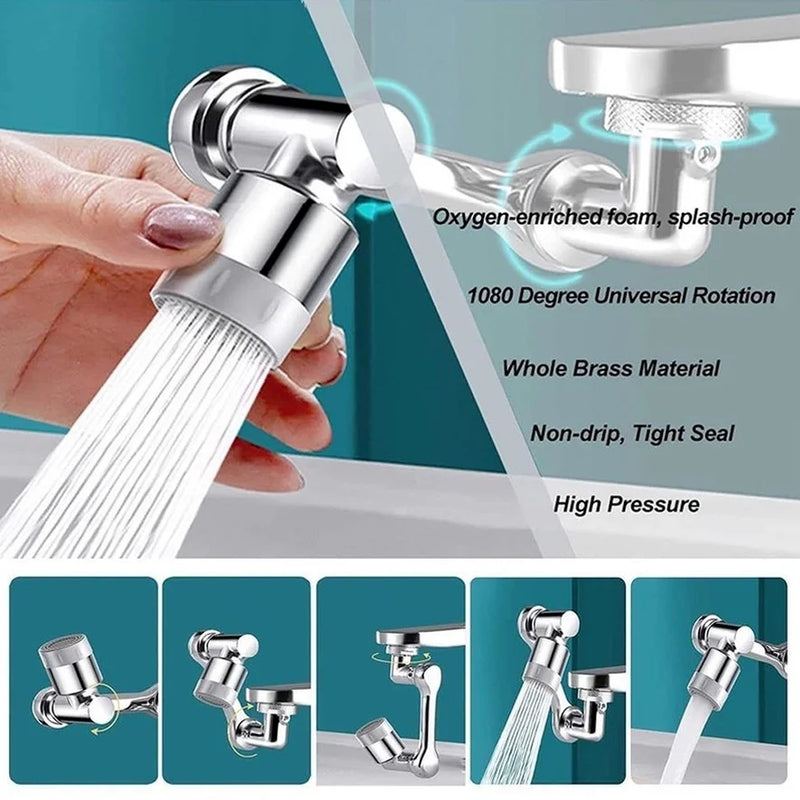 1080° Rotatable Extension Faucet Sprayer Head Water Tap Nozzle Universal Bathroom Tap Extend Adapter Aerator 2 Spray Modes