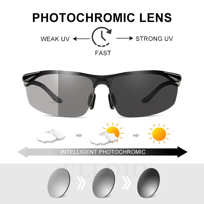 CLLOIO New Aluminum Photochromic Sunglasses Men Polarized Driving Glasses Anti-Glare Chameleon Fishing Sun Glasses UV400 Goggle