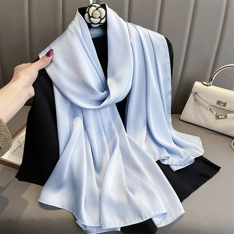 New 16 Colors Solid Silk Scarf Women Fashion Quality Soft Scarves Female Shawls Foulard Bandana Beach Cover-ups Wraps Luxury