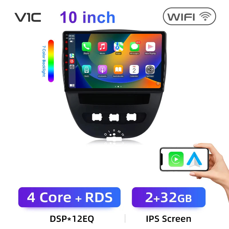 Junsun Android14 Wireless CarPlay for Apple Auto Car Radio Stereo for Peugeot 107 Toyota Aygo Citroen GPS TouchScreen Multimedia