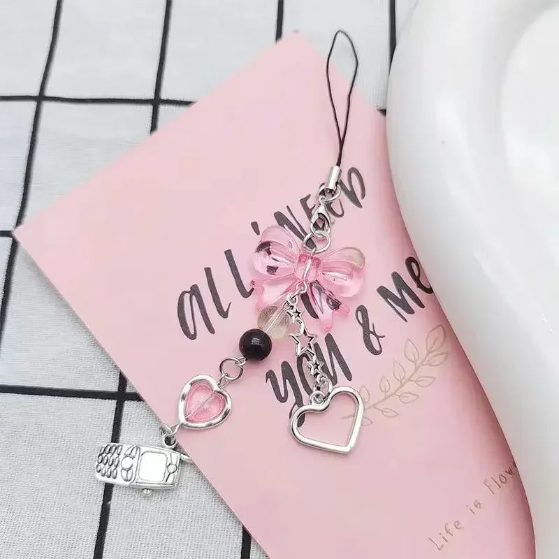 Kawaii Anime Hello Kittys Creative Bow Love Phone Chain INS Sweet Girl Heart Bag Cartoon Decoration Pendant Holiday Gift