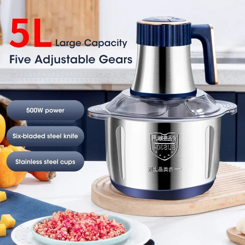 Electric Meat Grinder 5L Large Capacity 500W Electric Food Processor Multifunctional Meat and Vegetable Slicing Grinder Mincer