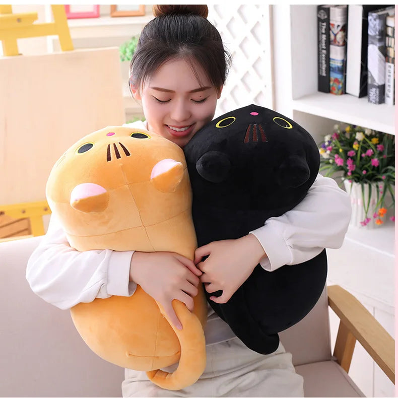 Cute Black Long Cat Plush Toy Cushion Office Nap Pillow Cushions Soft Toys Kids Doll Washable Sofa Car Cushion Home Decor